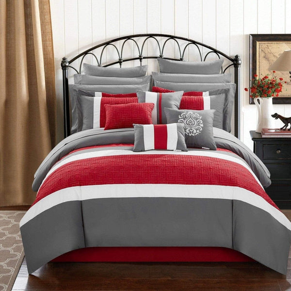 Chic Home Pisa 16 Piece Color Block Comforter Set Red