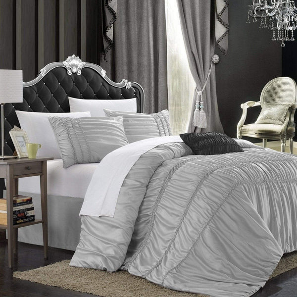 Chic Home Romantica 4 Piece Ruffled Duvet Cover Set Silver