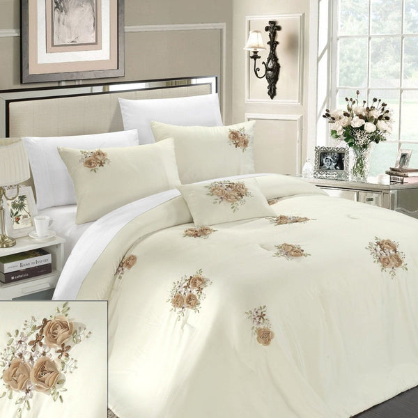 Chic Home Rosetta 9 Piece Floral Comforter Set Beige