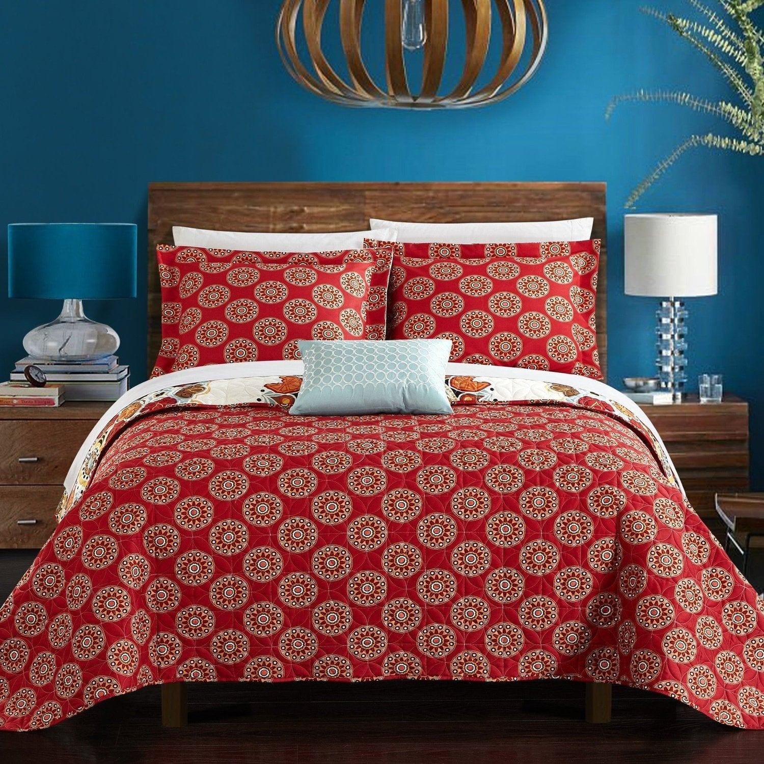 Chic Home Rouen good 4 Piece King Q Red rnKing Bedding Set