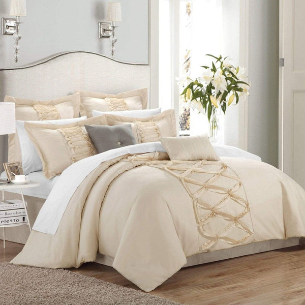 Chic Home Ruth 12 Piece Ruffled Comforter Set Beige