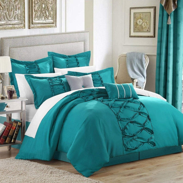 Chic Home Ruth 8 Piece Ruffled Comforter Set Turquoise