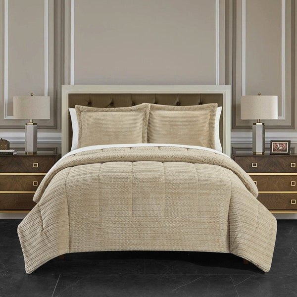 Chic Home Ryland 3 Piece Sherpa Comforter Set Beige