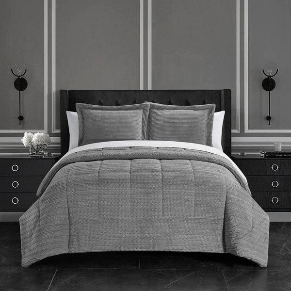 Chic Home Ryland 3 Piece Sherpa Comforter Set Grey