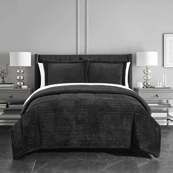 Chic Home Ryland 7 Piece Sherpa Comforter Set Black