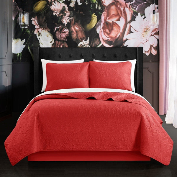 Chic Home Sachi 3 Piece Floral Quilt Set-Brick