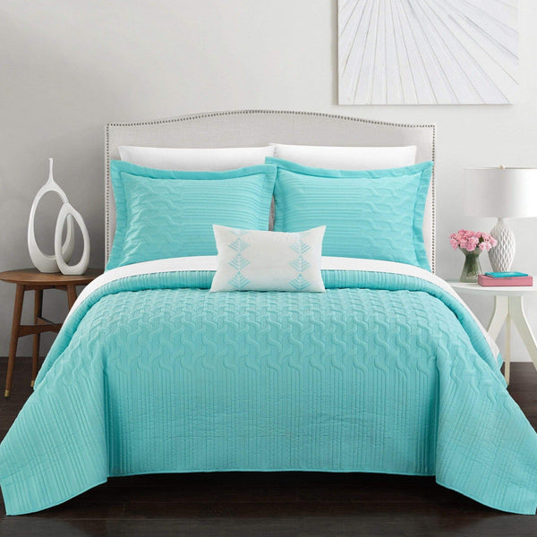 Chic Home Shalya 4 Piece Stitched Quilt Set Aqua