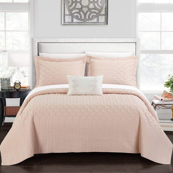 Chic Home Shalya 4 Piece Stitched Quilt Set Blush