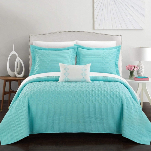 Chic Home Shalya 8 Piece Stitched Quilt Set Aqua