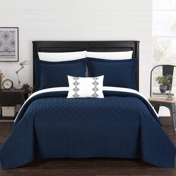 Chic Home Shalya 8 Piece Stitched Quilt Set Navy