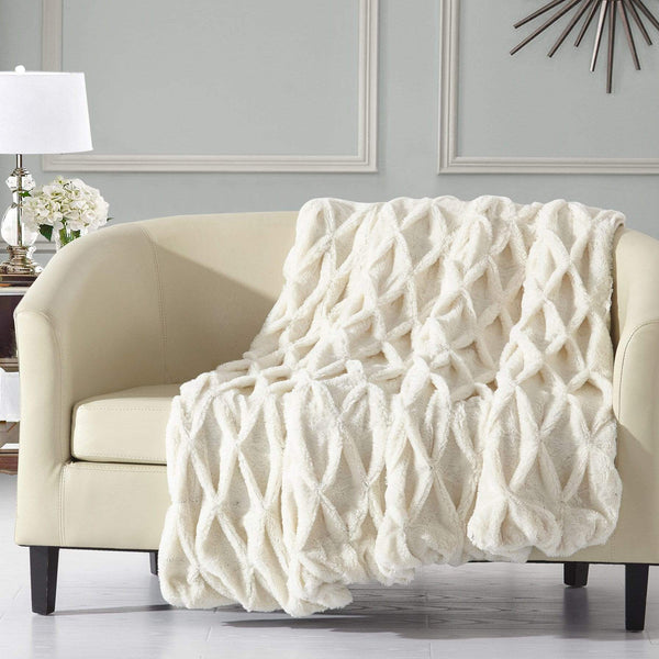 Chic Home Shifra Pinch Pleat Faux Fur Throw Blanket Beige