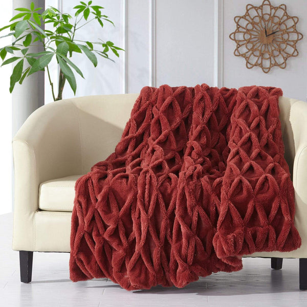 Chic Home Shifra Pinch Pleat Faux Fur Throw Blanket Brick