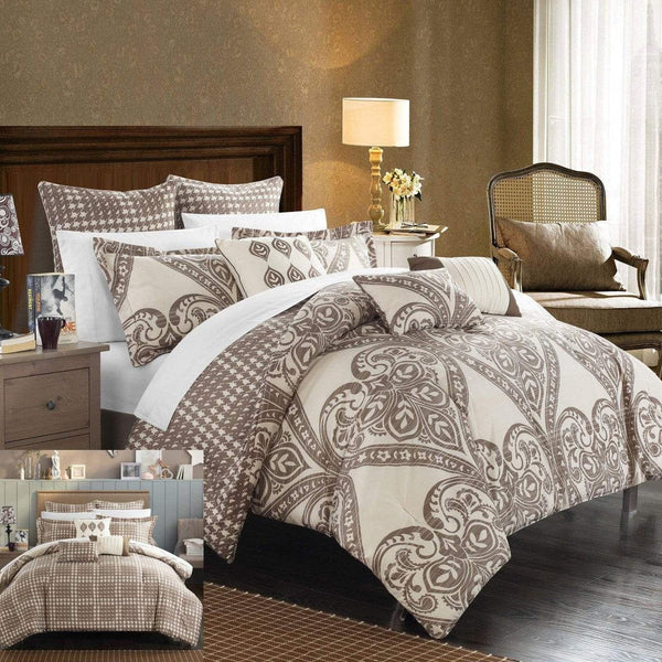 Chic Home Sicily 12 Piece Jacquard Comforter Set Beige