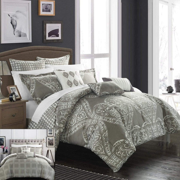 Chic Home Sicily 12 Piece Jacquard Comforter Set Silver