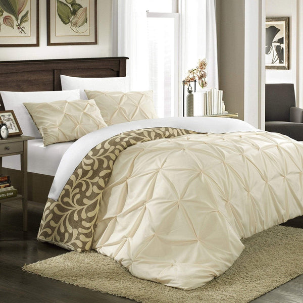 Chic Home Talia 3 Piece Reversible Duvet Cover Set Beige