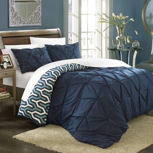 Chic Home Talia 3 Piece Reversible Duvet Cover Set Navy