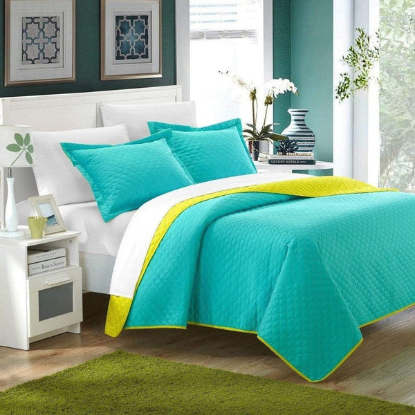 Chic Home Teresa 3 Piece Reversible Quilt Set Aqua