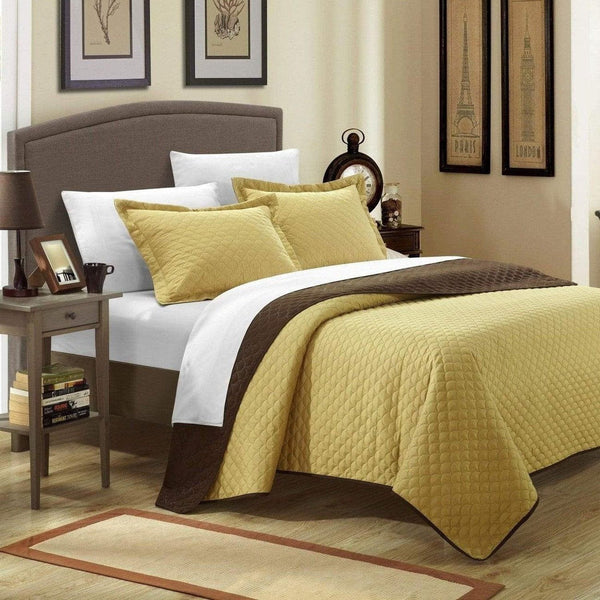 Chic Home Teresa 3 Piece Reversible Quilt Set Gold