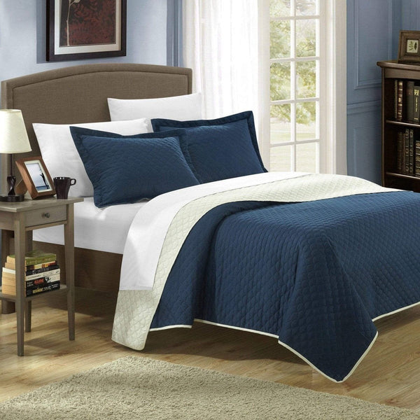 Chic Home Teresa 3 Piece Reversible Quilt Set Navy