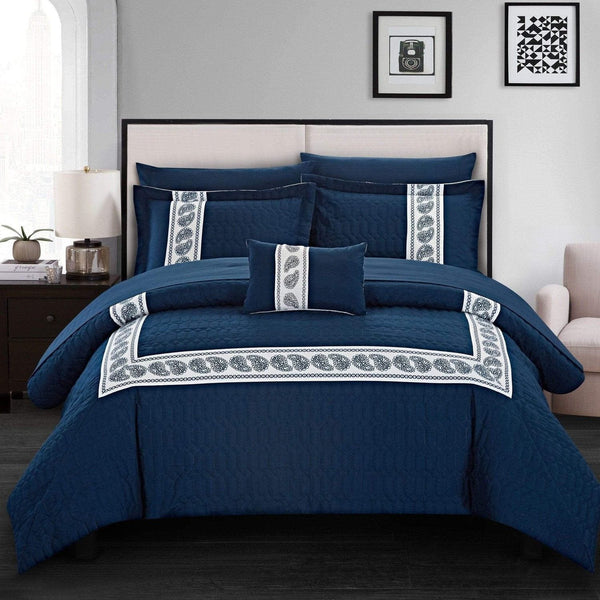 Chic Home Titian 8 Piece Paisley Comforter Set Navy