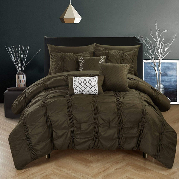 Chic Home Tori 10 Piece Pinch Pleat Comforter Set Brown