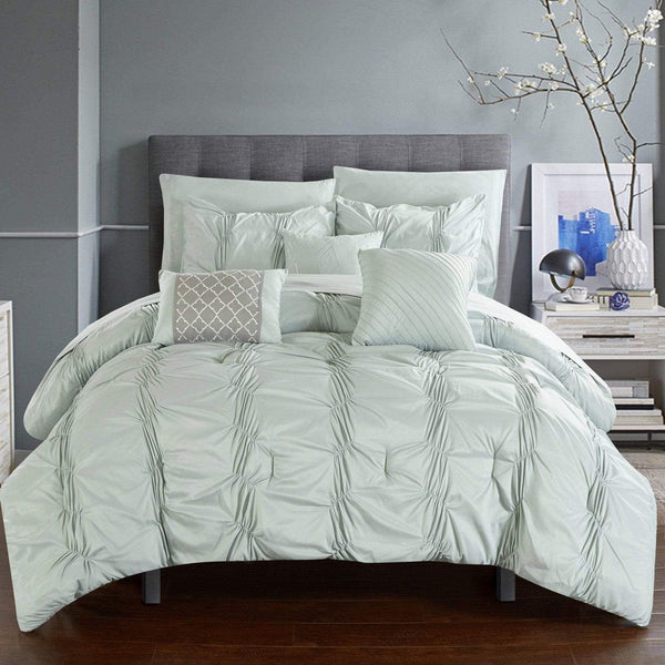 Chic Home Tori 10 Piece Pinch Pleat Comforter Set Green