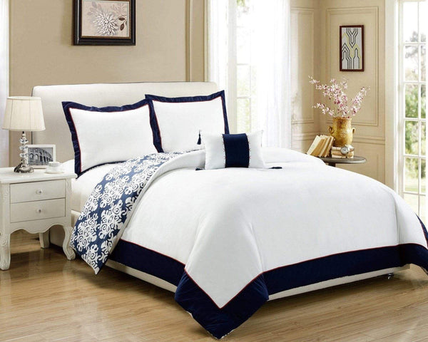 Chic Home Trina 4 Piece Reversible Duvet Cover Set Navy