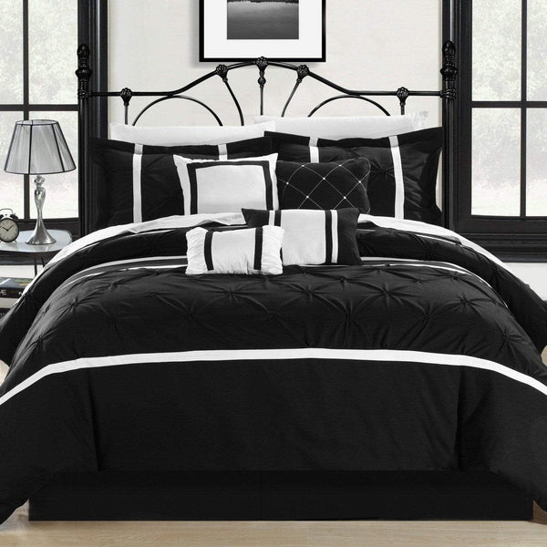 Chic Home Vermont 12 Piece Pinch Pleat Comforter Set Black