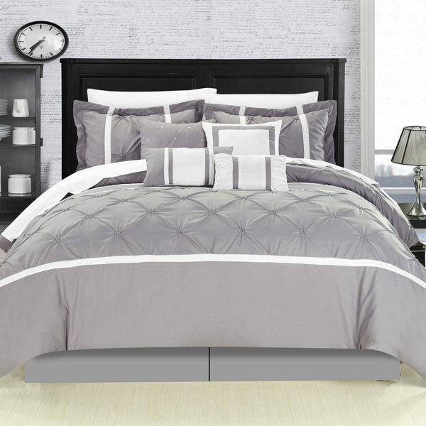 Chic Home Vermont 8 Piece Pinch Pleat Comforter Set Grey