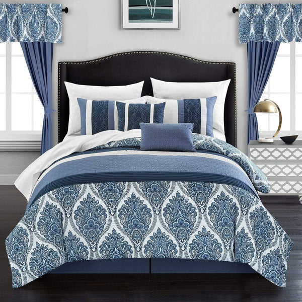 Chic Home Vivaldi 20 Piece Embroidered Comforter Set Blue