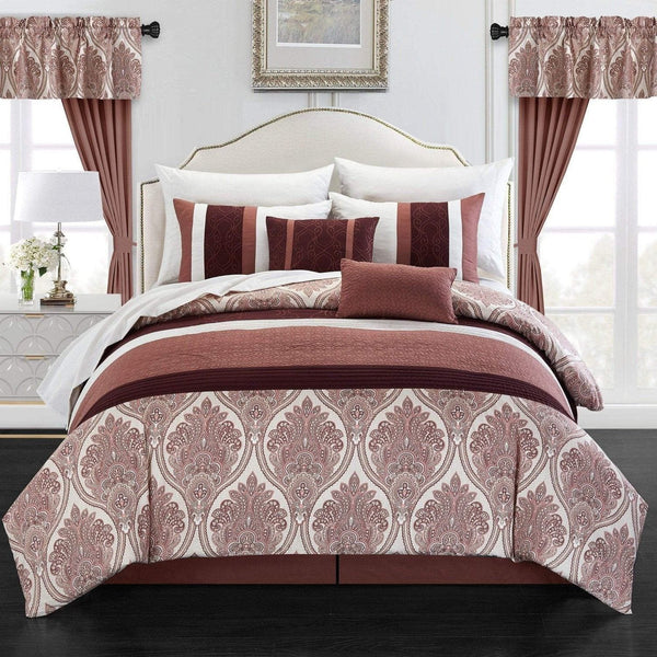 Chic Home Vivaldi 20 Piece Embroidered Comforter Set Brick