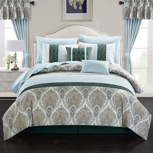 Chic Home Vivaldi 20 Piece Embroidered Comforter Set Green