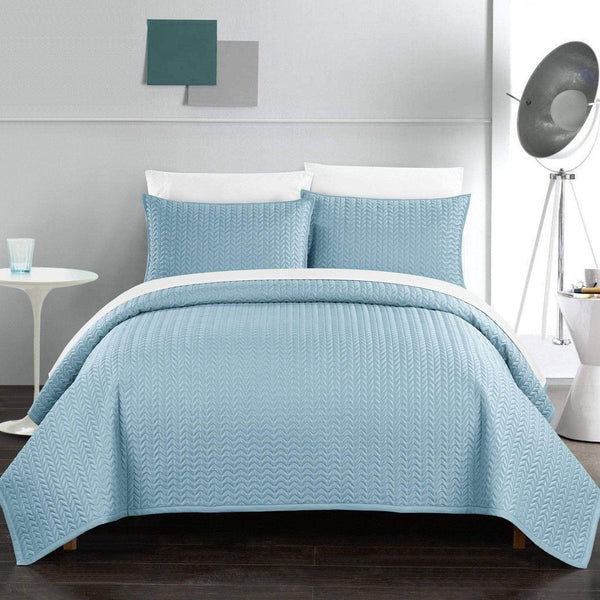 Chic Home Weaverland 3 Piece Stitched Quilt Set Blue