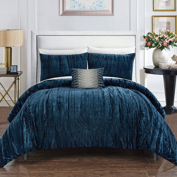 Chic Home Westmont 8 Piece Velvet Comforter Set Navy