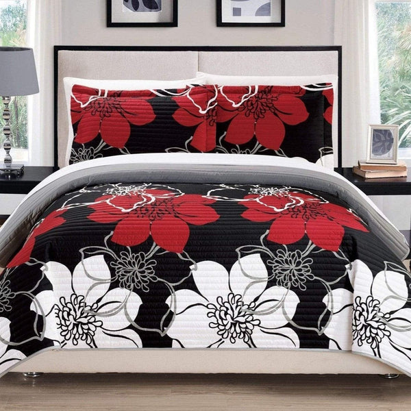 Chic Home Woodside 3 Piece Floral Quilt Set Black