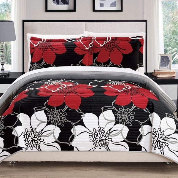 Chic Home Woodside 7 Piece Floral Quilt Set Black