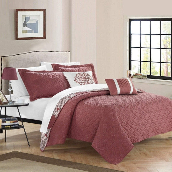 Chic Home Zoe 5 Piece Reversible Quilt Set Brick