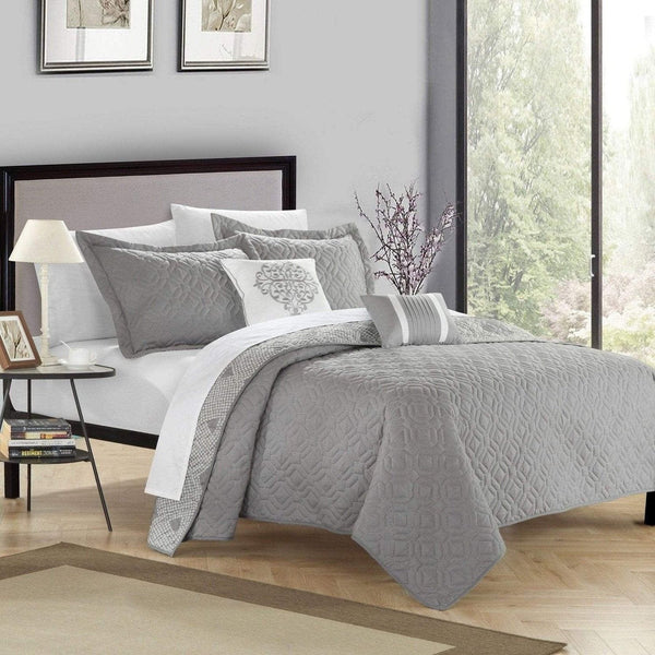 Chic Home Zoe 5 Piece Reversible Quilt Set Grey