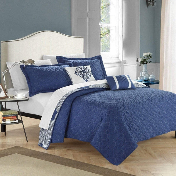 Chic Home Zoe 5 Piece Reversible Quilt Set Navy