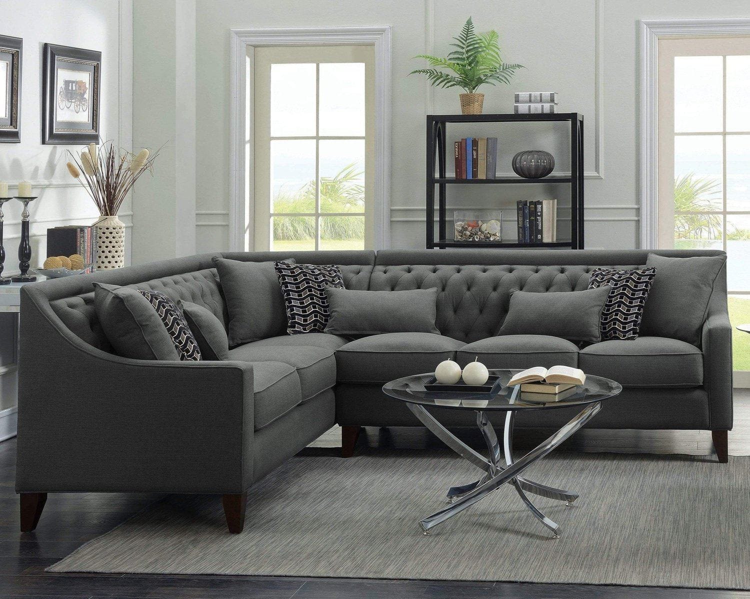 Gray tufted online sectional sofa