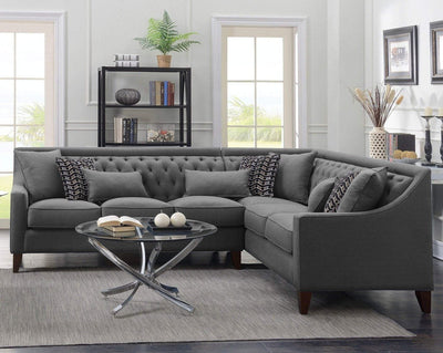 Iconic Home Aberdeen Linen Tufted Right Facing L-Shaped Sectional Sofa ...