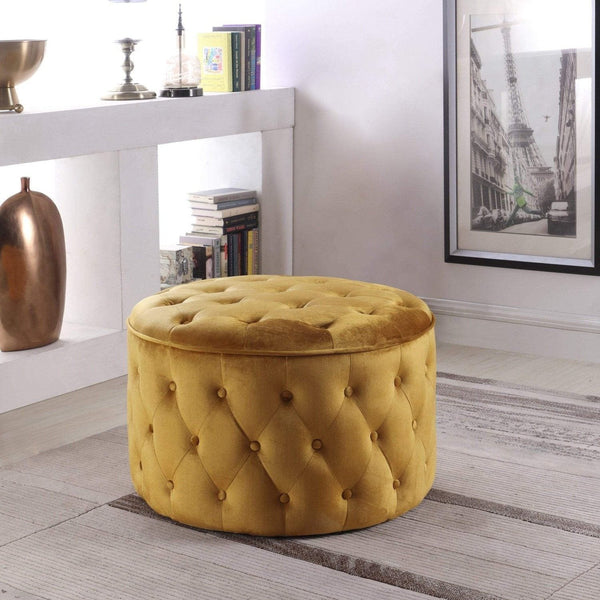 Iconic Home Batya Tufted Velvet Round Ottoman Pouf Cognac