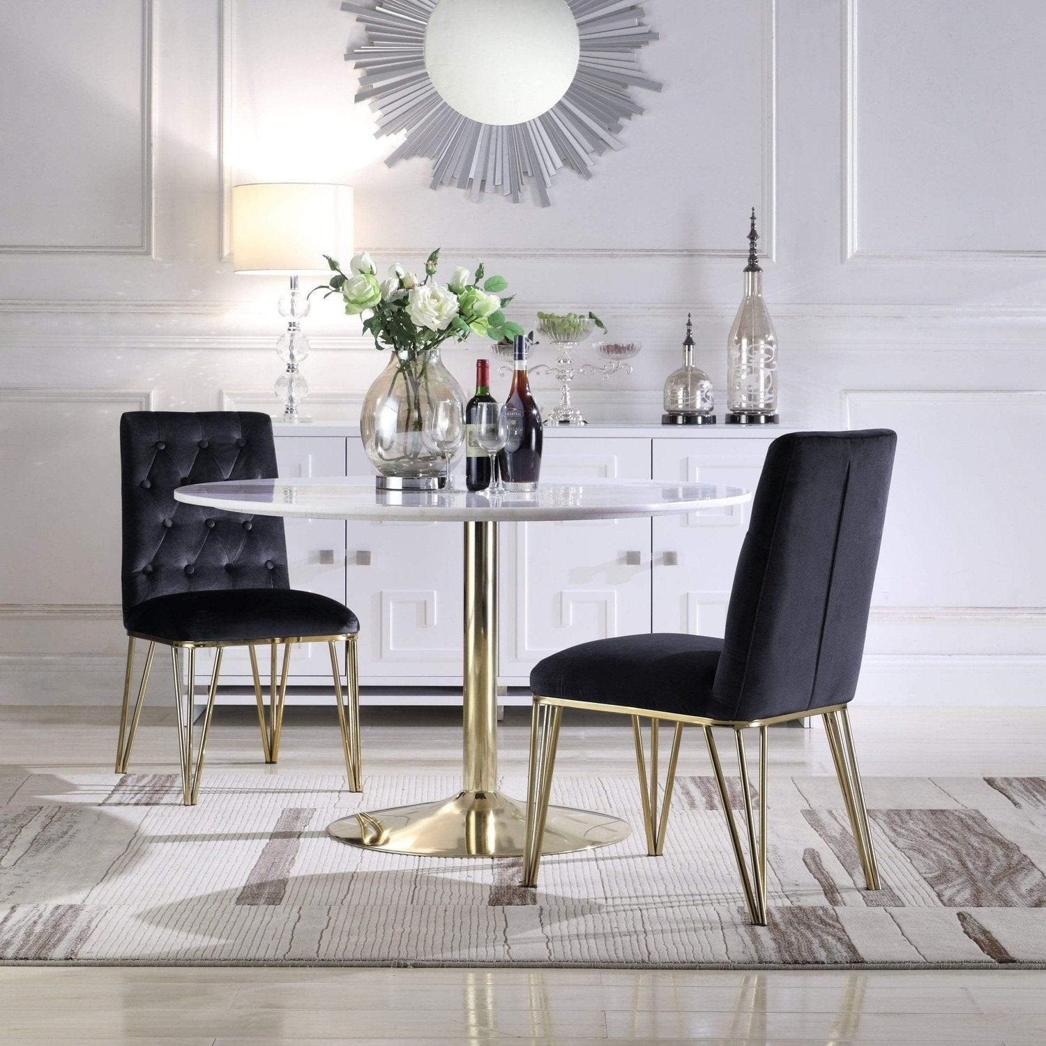 Black chairs discount with gold legs