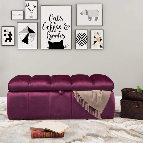 Iconic Home Chagit Tufted Velvet Storage Ottoman Bench Purple