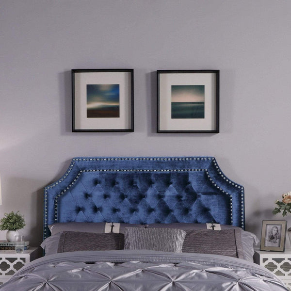 Iconic Home Chava Tufted Velvet Headboard For Bed Navy