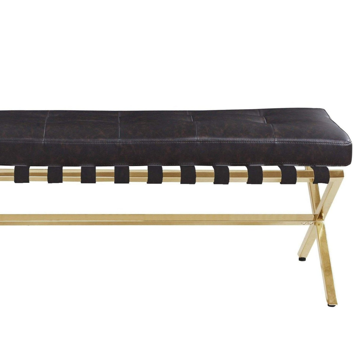 Iconic Home Claudio Tufted Faux Leather Bench X-Frame 