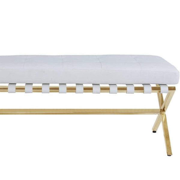 Iconic Home Claudio Tufted Faux Leather Bench X-Frame 