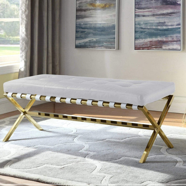 Iconic Home Claudio Tufted Faux Leather Bench X-Frame White