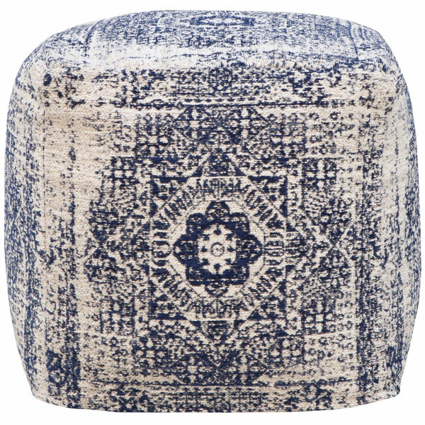 Iconic Home Cluster Cotton Two-Tone Square Ottoman Pouf 