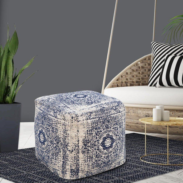 Iconic Home Cluster Cotton Two-Tone Square Ottoman Pouf 